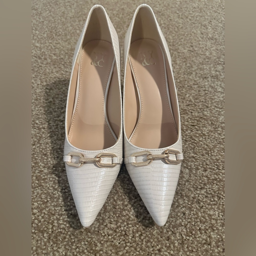 New York & Company - Katerina Lizard Embossed Pump Heels - (Color) Bone - Size 8